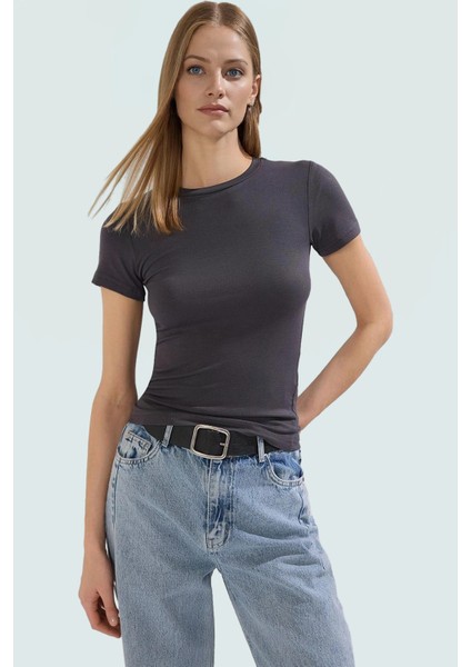Rahat Günlük Stil Fitted Bluz Vücut Oturan Pamuklu Viskoz Ribana Modern Premium Kalite