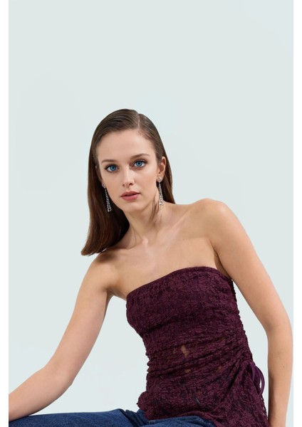 Yazlık Şık Dantel Bluz Straplez Fitted Polyester Kumaş Rahat ve Trend Tasarım