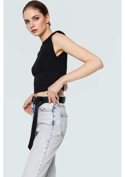 Fitted Vücut Oturan Kolsuz Örme Bluz Bisiklet Yaka Tasarım Premium Kalite Trend