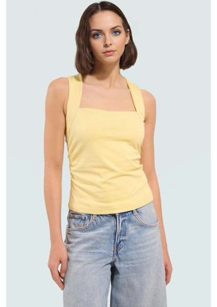 Kadın Yazlık Kolsuz Bluz Pamuklu Rahat Kare Yaka Premium Kalite Modern Stil