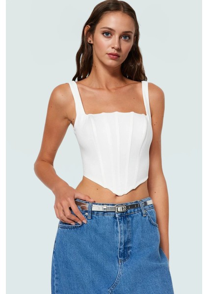 Dokuma Polyester Korse Bluz Fitted Kalıp Kolsuz Crop Şık Görünüm Seçkin Malzeme Konforlu Kesim fiyatları