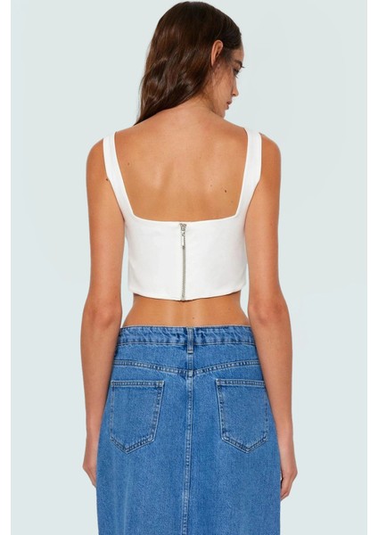 Dokuma Polyester Korse Bluz Fitted Kalıp Kolsuz Crop Şık Görünüm Seçkin Malzeme Konforlu Kesim modelleri