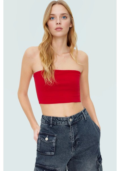 Pamuklu Likralı Penye Super Crop Bluz Rahat Esnek Şık Mükemmel Uyum Özenle Seçilmiş fiyatları