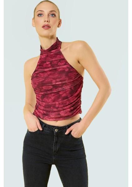 Tül Örme Bluz Halter Yaka Fitted Crop Yazlık Premium Kalite Uzun Ömürlü fiyatları