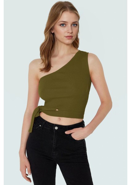 Pamuklu Örme Tek Omuz Bluz Fitted Kalıp Bağlama Detayı Yazlık Yüksek Kalite Dayanıklı Malzeme fiyatları