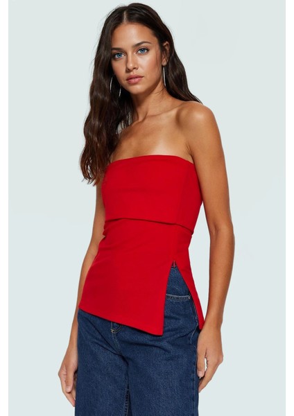 Yandan Fermuarlı Krep Örme Straplez Bluz Premium Kalite Modern Stil fiyatları