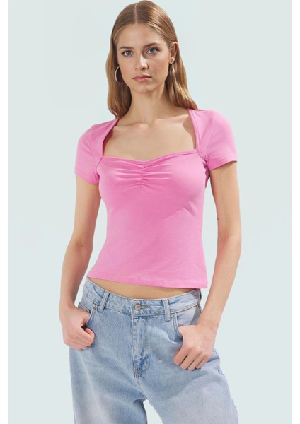 Regular Boy Likralı Penye Bluz Biyeli Detay Kalp Yaka Günlük Yüksek Kalite Uzun Ömürlü