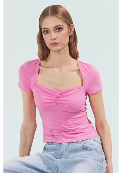 Regular Boy Likralı Penye Bluz Biyeli Detay Kalp Yaka Günlük Yüksek Kalite Uzun Ömürlü fiyatları