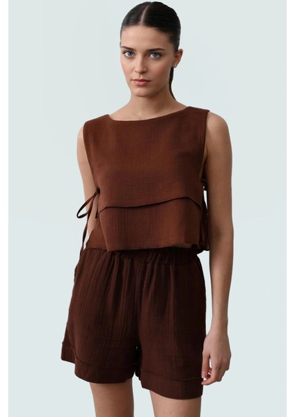 Yazlık Pamuklu Dokuma Bluz Bisiklet Yaka Yandan Bağlama Detaylı Konforlu Kesim fiyatları