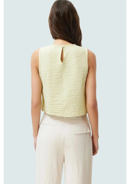 Regular Kalıp Polyester Crop Bluz Bisiklet Yaka Aerobin Dokuma Yazlık Yüksek Kalite modelleri