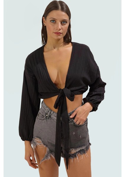Dokuma Crinkle Plaj Bluz Bağlamalı Detay Regular Uzun Kollu Yazlık Ömürlü fiyatları
