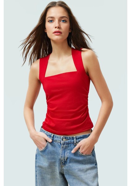 Büzgülü Örme Bluz Rahat Şık Fitted Kalıp Kare Yaka Modern Stil Görünüm fiyatları