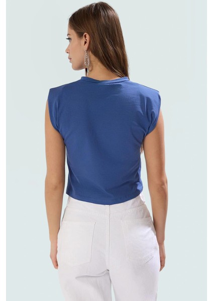 Fitted Vücut Oturan Kolsuz Örme Bluz Bisiklet Yaka Tasarım Premium Kalite Trend