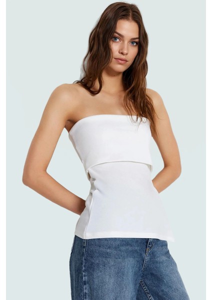 Yandan Fermuarlı Krep Örme Straplez Bluz Premium Kalite Modern Stil fiyatları
