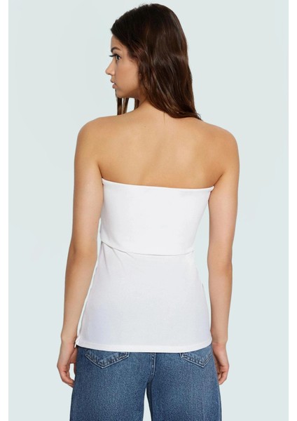 Yandan Fermuarlı Krep Örme Straplez Bluz Premium Kalite Modern Stil modelleri