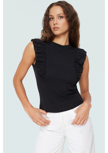 Pamuklu Örme Bluz Kadın Fitted Kolsuz Casual Nefes Alabilir Günlük Kullanım Için Modern Stil