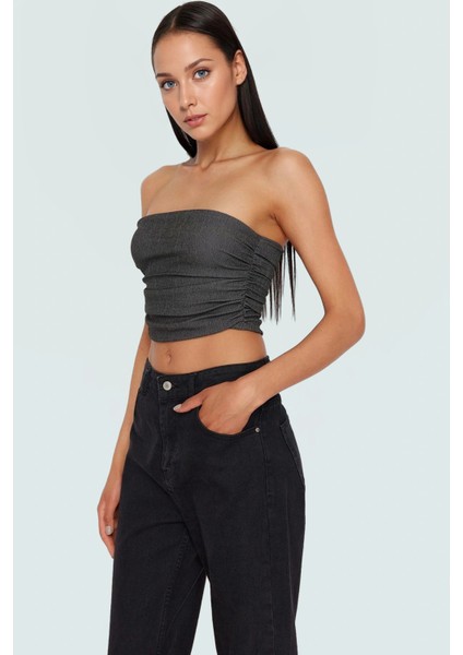 Asimetrik Kesim Straplez Bluz Esnek Örme Günlük Tarz Şık Görünüm Trend Tasarım modelleri