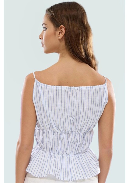 Rahat Fitted Çizgili Pamuklu Bluz Kolsuz Kalp Yaka Günlük Yaz Seçkin Malzeme modelleri