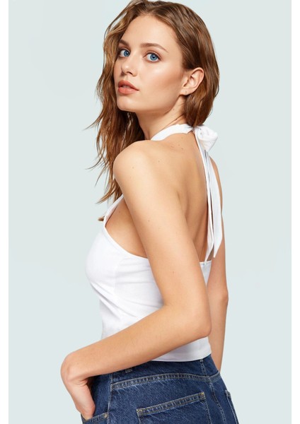 Crop Bluz Örme Boyundan Bağlamalı Rahat Günlük Stil Mükemmel Uyum Premium Kalite modelleri