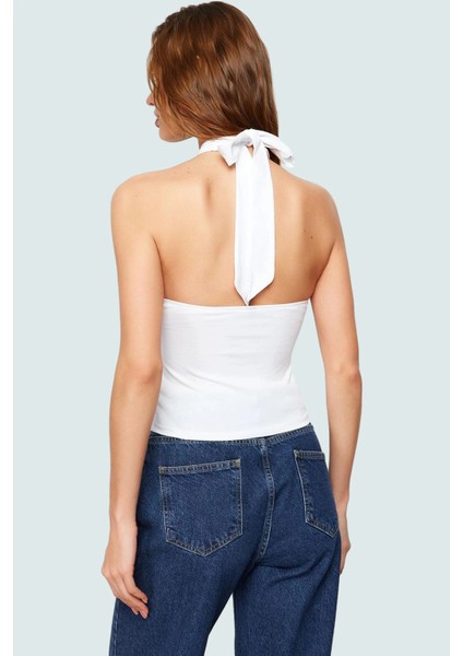 Crop Bluz Örme Boyundan Bağlamalı Rahat Günlük Stil Mükemmel Uyum Premium Kalite fırsatları