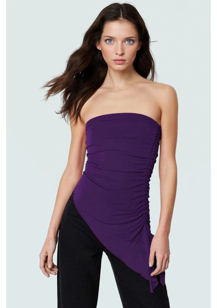 Polyester Karışımlı Bluz Straplez Kolsuz Asimetrik Kesim Modern Stil Yüksek Kalite