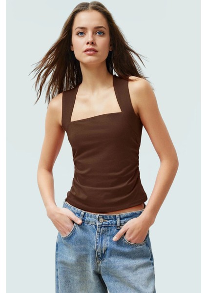 Kadın Yazlık Kolsuz Bluz Pamuklu Rahat Kare Yaka Premium Kalite Modern Stil
