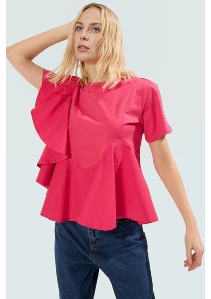 Yazlık Kısa Kollu Pamuklu Bluz Regular Kalıp Bisiklet Yaka Özel Tasarım Modern Stil Rahat Kullanım