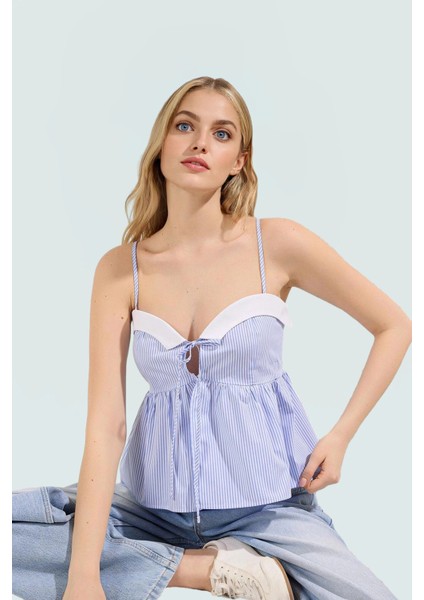 Rahat Kalıp Bluz %66 Polyester %34 Pamuk Kalp Yaka Ince Askılar Günlük Kullanım