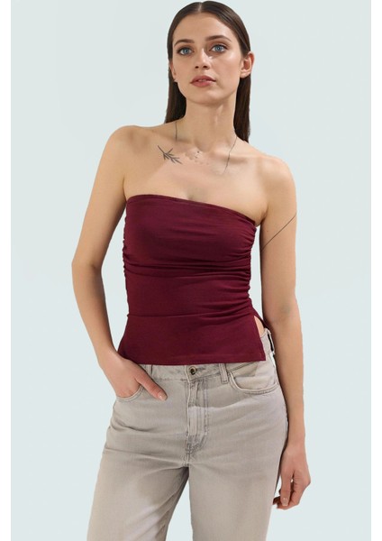 Basic Straplez Kolsuz Bluz %95 Pamuk Örme Kumaş Fitted Uzun Ömürlü Trend Tasarım