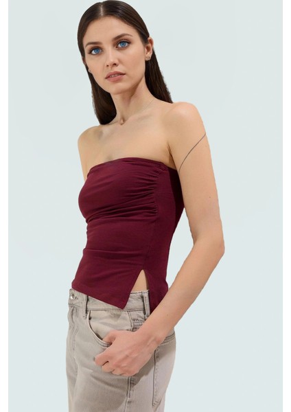 Basic Straplez Kolsuz Bluz %95 Pamuk Örme Kumaş Fitted Uzun Ömürlü Trend Tasarım fiyatları