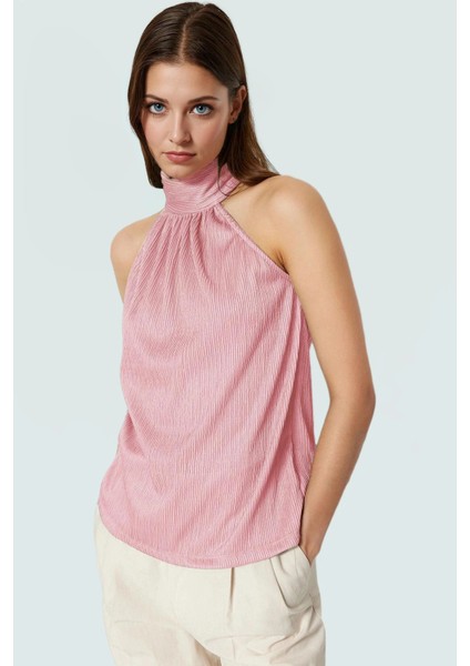 Kadın Yazlık Bluz Halter Yaka Pilise Dokuma Regular Kalıp Polyester Kumaş fiyatları