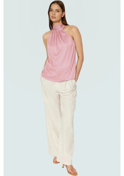 Kadın Yazlık Bluz Halter Yaka Pilise Dokuma Regular Kalıp Polyester Kumaş modelleri