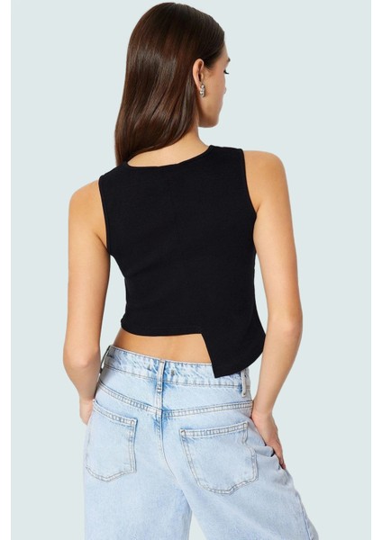 Asimetrik Crop Bluz Pamuklu Örme Fitted Bisiklet Yaka Rahat ve Şık Kullanım modelleri
