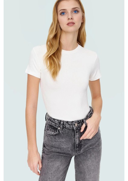 Rahat Günlük Stil Fitted Bluz Vücut Oturan Pamuklu Viskoz Ribana Modern Premium Kalite