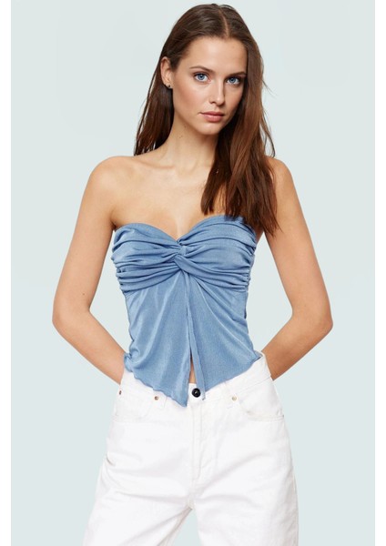 Yazlık Crop Bluz Buzzy Dokuma Polyester Straplez Kemersiz Günlük Stil Rahat Kullanım
