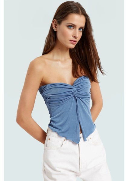 Yazlık Crop Bluz Buzzy Dokuma Polyester Straplez Kemersiz Günlük Stil Rahat Kullanım fiyatları