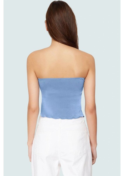Yazlık Crop Bluz Buzzy Dokuma Polyester Straplez Kemersiz Günlük Stil Rahat Kullanım fırsatları