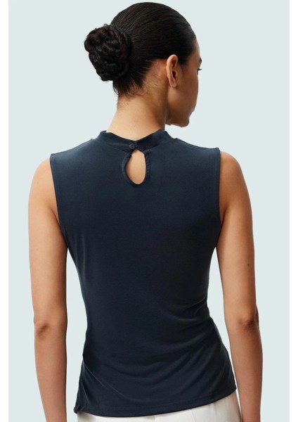 Modal Polyester Örme Bluz Dik Yaka Büzgü Detaylı Yazlık Kaliteli Işçilik Şık Görünüm modelleri