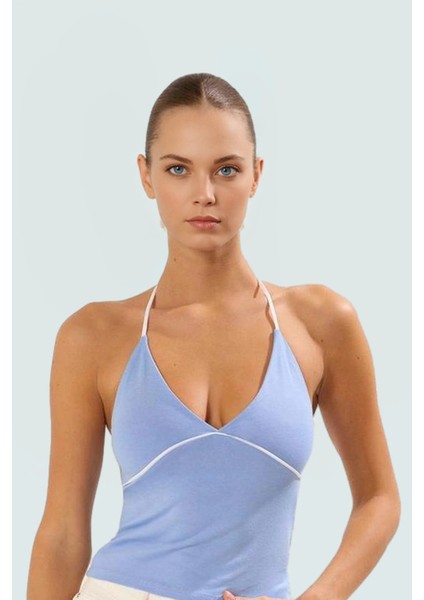 Cool & Comfort Örme Bluz Fitted Kalıp Havuz Yaka Ince Askılı Özenle Seçilmiş