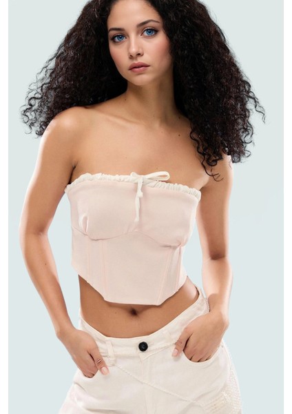 Fitted Kolsuz Bluz Bağcıklı Detay Nefes Alan Dokuma Kumaş Zarifane Tasarım