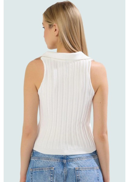 Yazlık Triko Bluz Polo Yaka Crop Fitted Kalıp %100 Polyester Profesyonel Görünüm modelleri