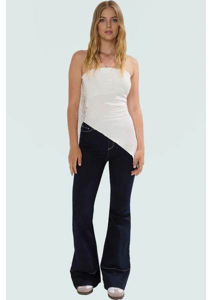 Yazlık Kolsuz Bluz Straplez Asimetrik Viskon Ribana Kumaş Uzun Ömürlü Zarifane Tasarım fiyatları