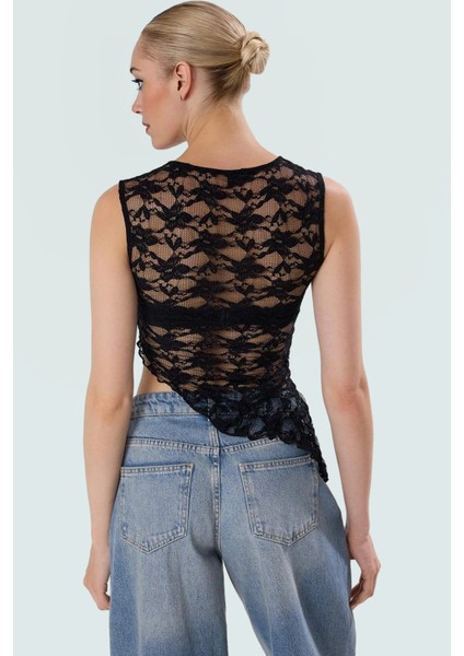 Asimetrik Dantel Örme Bluz Renk Kolsuz Fitted Yazlık Rahat Zarifane Tasarım modelleri
