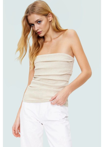 Lurexli Simli Örme Bluz Straplez Fitted Yazlık Uzun Ömürlü Dayanıklı Malzeme Zarifane Tasarım fiyatları