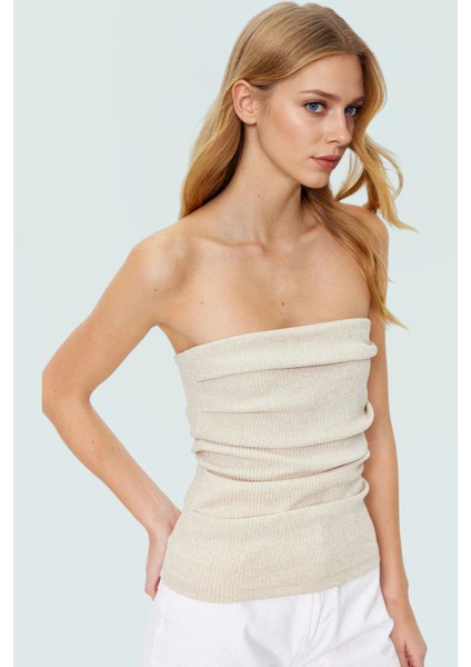 Lurexli Simli Örme Bluz Straplez Fitted Yazlık Uzun Ömürlü Dayanıklı Malzeme Zarifane Tasarım modelleri