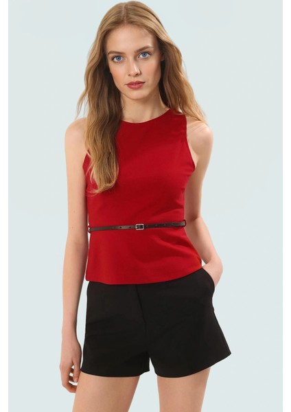 Örme Bluz Bisiklet Yaka Fitted Kalıp Scuba Krep Kumaş Şık Görünüm Modern Stil