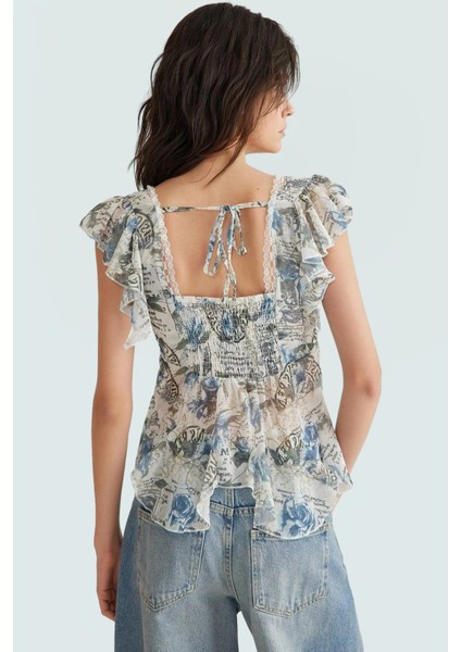 Çok Çiçekli Şifon Bluz V Yaka Fitted Kalıp Yazlık Konforlu Kesim Günlük Kullanım Için modelleri