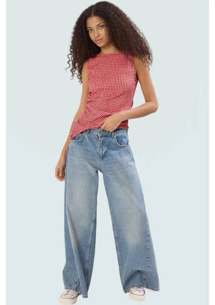 Asimetrik Kolsuz Örme Bluz Jakarlı Dokuma Polyester Kumaş Rahat Kullanım