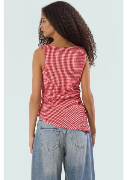 Asimetrik Kolsuz Örme Bluz Jakarlı Dokuma Polyester Kumaş Rahat Kullanım modelleri