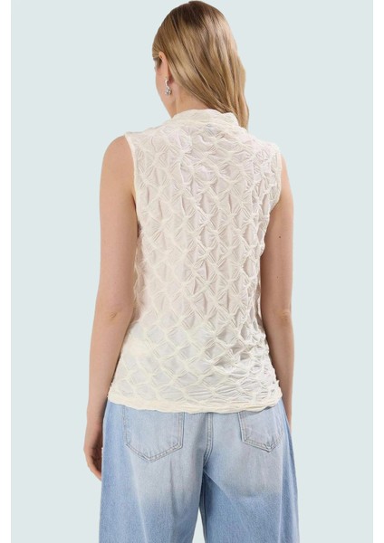 Rahat Kolsuz Bluz Yazlık Gofre Dokuma Polyester Elastan ve Şık Mükemmel Uyum